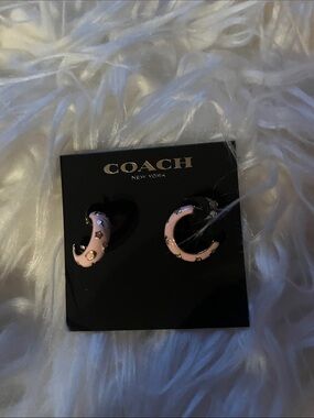 Coach Pink Enamel Hoop Earrings with Logo Studs
